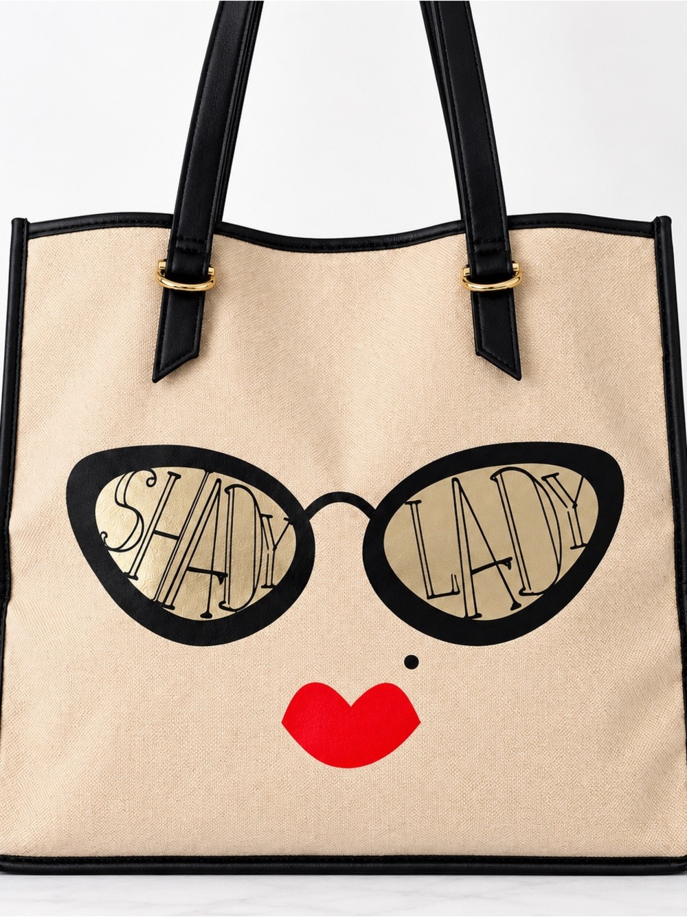 Kate Landry Shady Lady Canvas Tote Beige Black NWOT